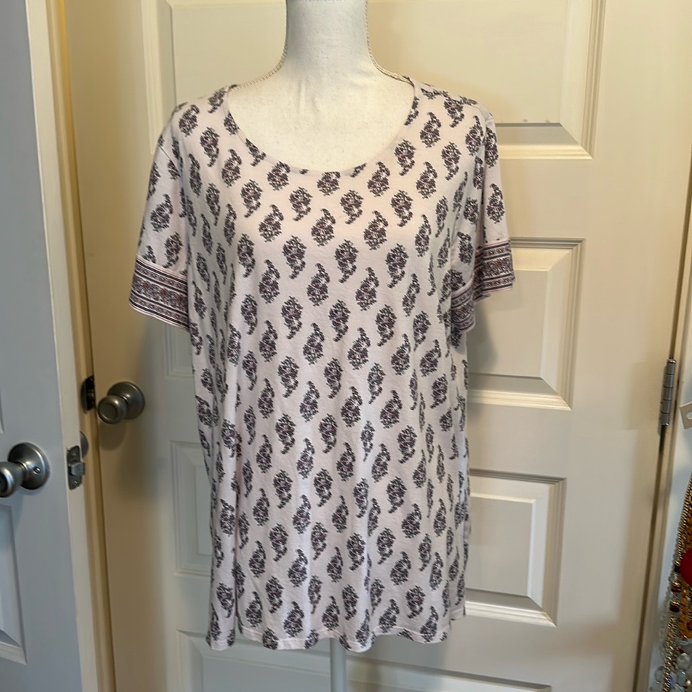 J.Jill Scoop Neck Elliptical Tee Top Floral XL NWOT